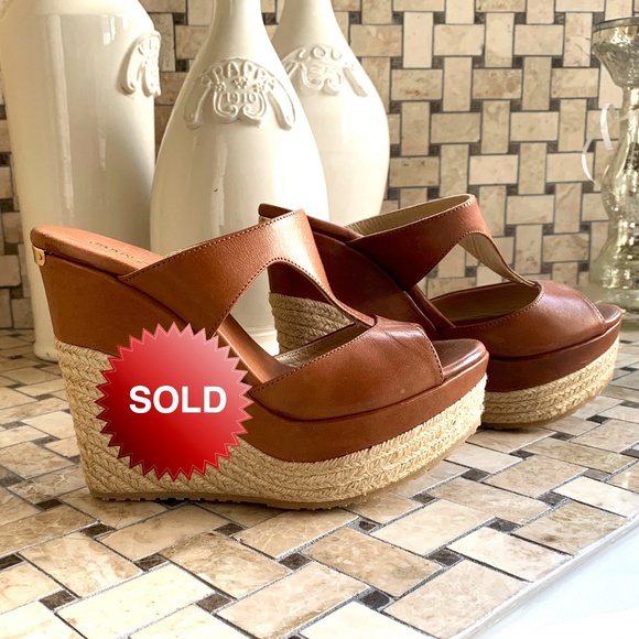 Jimmy Choo Shoes - Jimmy Choo Tan Leather Espadrille Wedges